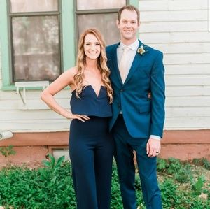 Lulus Power of Love Navy Blue Strapless Jumpsuit